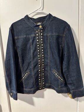 Stud-Trim Dark Blue Denim Jacket - Unbranded